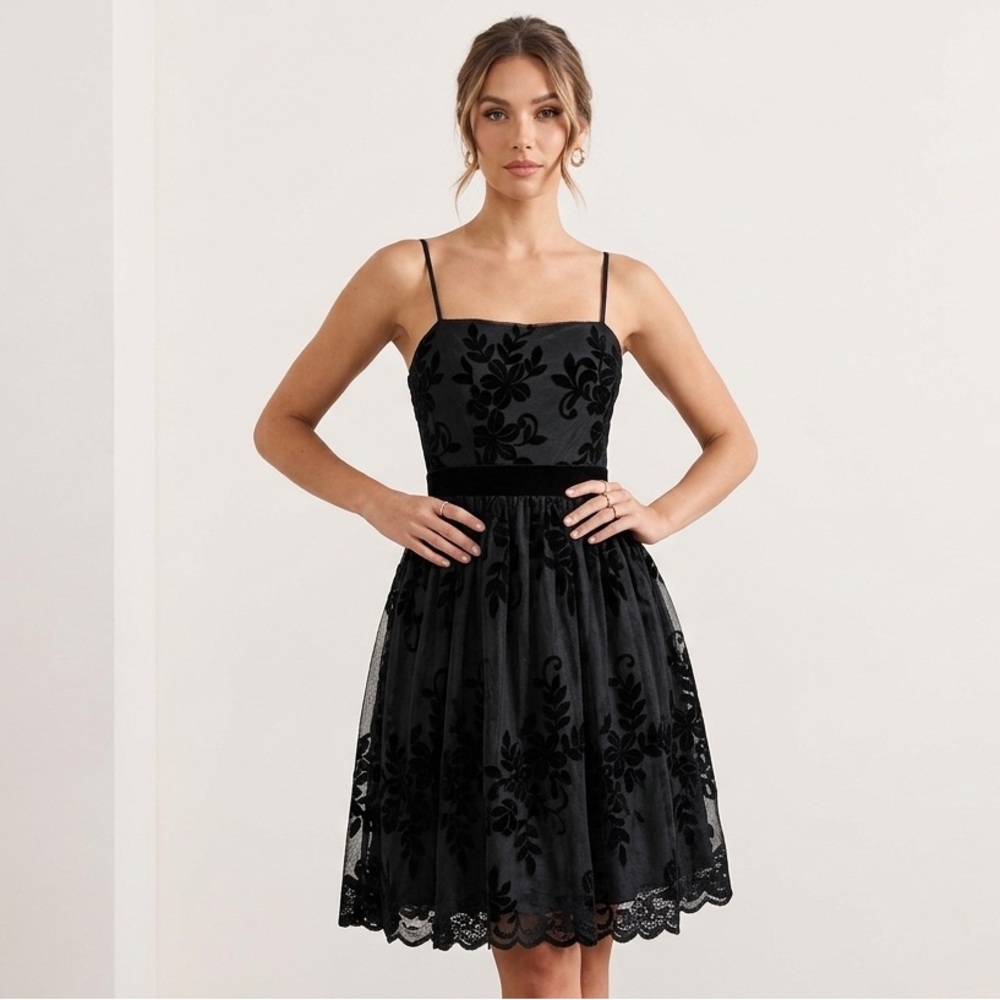 Windsor Black Velvet Floral Mini Dress